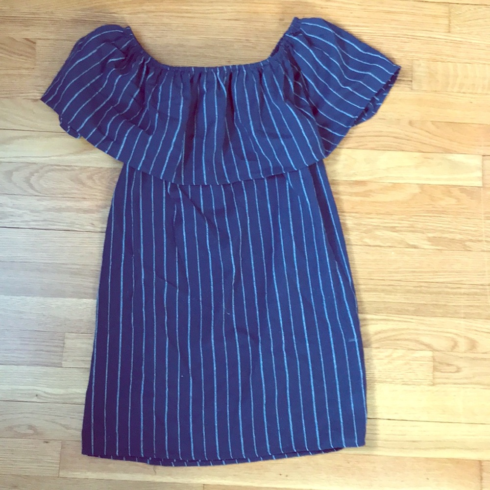 Blue and white striped off the shoulder dress